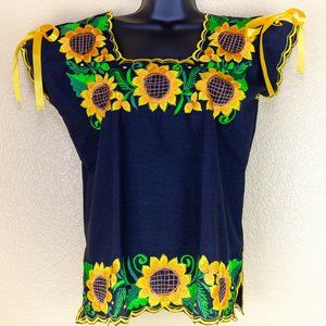 MaryCoco Textiles Black Blouse With Gold Ribbons